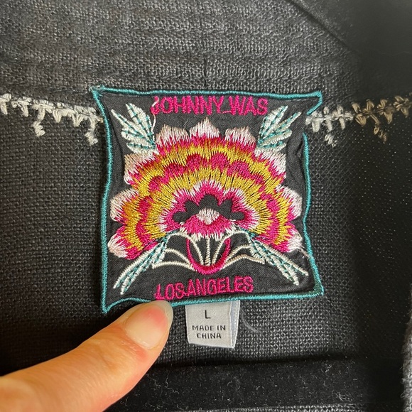 Johnny Was Black Linen Embroidered Kimono Jacket L Boho Open Cardigan Western - Picture 3 of 10